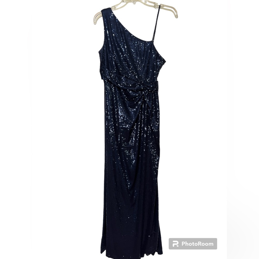 David Meister Navy Blue Sequin Formal Gown